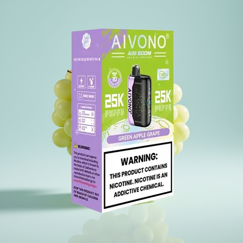 Aivono AIM BOOM 25000 Puffs 0%-5% Nikotīns 28ml Zaļā ābolu vīnoga
