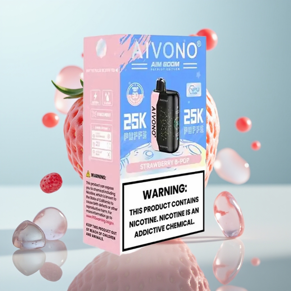 Aivono AIM BOOM 25000 Puffs Disposable Vape Zemeņu B Pop 0%-5% Nikotīns, 28ml, 650mAh