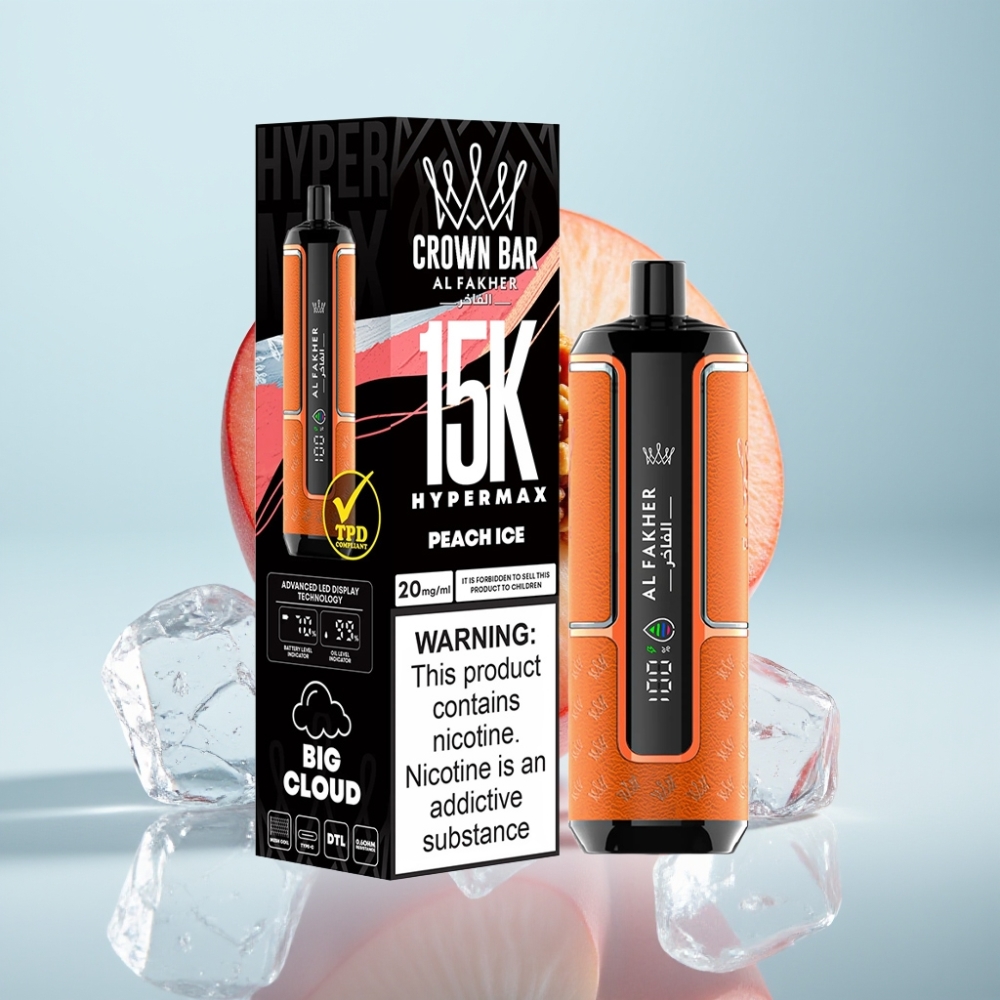 Al Fakher Crown Bar 15K Hypermax Disposable Vape 22ml 6mg Peach Ice