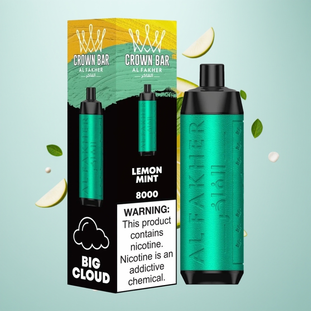 Al Fakher Crown Bar 8000 Crystal Disposable Vape Citrons Mētra, 5mg Nikotīna, 18ml, 8000 Puffi