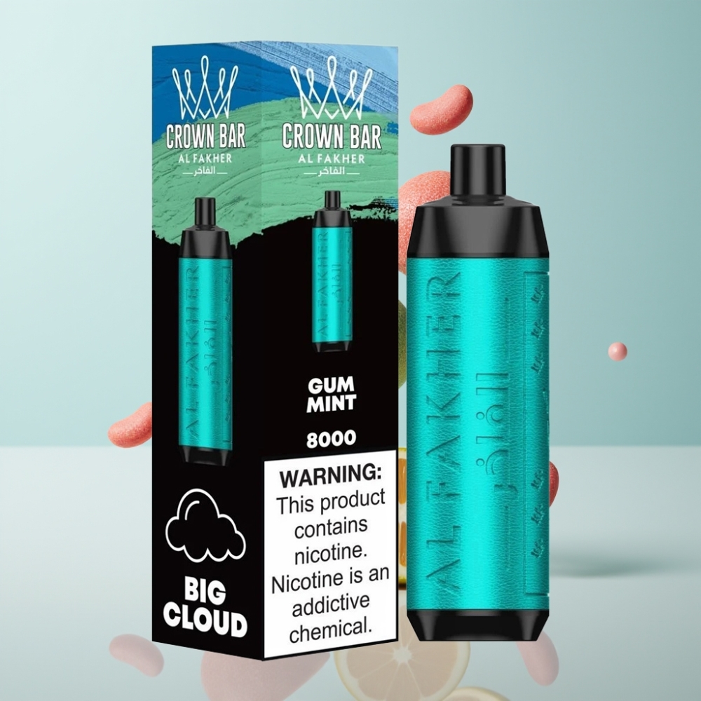 Al Fakher Crown Bar 8000 Crystal Disposable Vape Gum Mint, 18ml, 8000 Puffs, 5mg Nikotīns