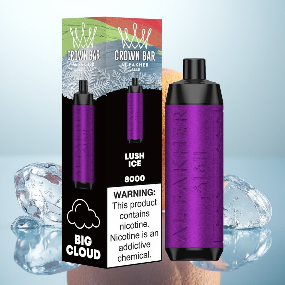 Al Fakher Crown Bar 8000 Crystal Disposable Vape Ice Lush, 18ml, 8000 Puffs, 5mg Nikotīns, Type-C