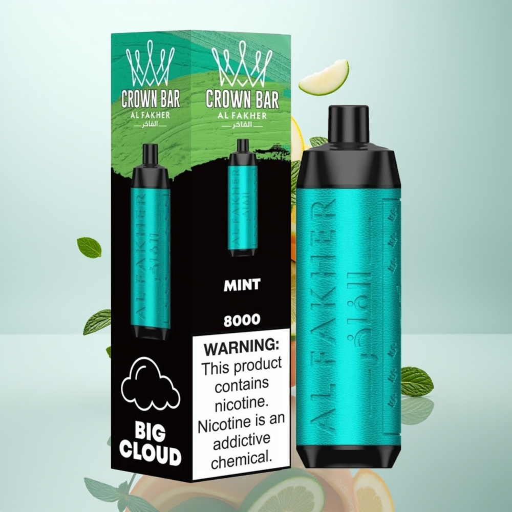 Al Fakher Crown Bar 8000 Crystal Disposable Vape Mētra, 18ml, 8000 Puffi, 5mg Nikotīns