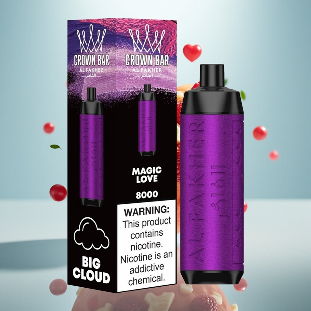 Al Fakher Crown Bar 8000 Crystal Disposable Vape Magic Love, 8000 Iekšpūšu, 5mg Nikotīns, 18ml e-Liquids