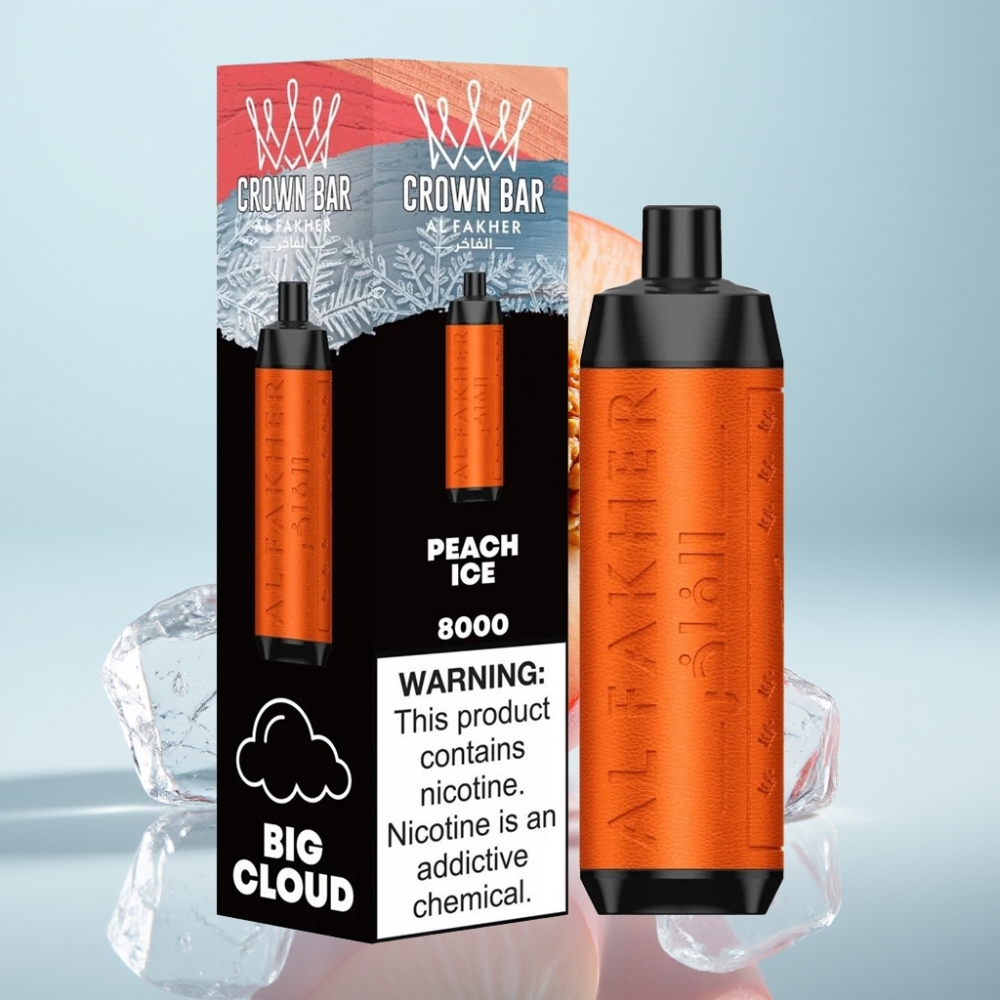 Al Fakher Crown Bar 8000 Crystal Disposable Vape (Persiku Ledus, 600mAh, 18ml, 5mg, 8000 Puffi)