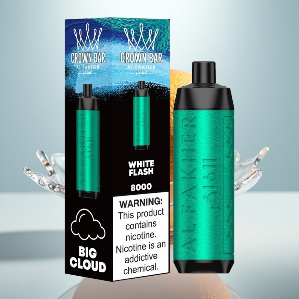 Al Fakher Crown Bar 8000 Crystal Disposable Vape White Flash, 18ml, 8000 Puffs, 5mg