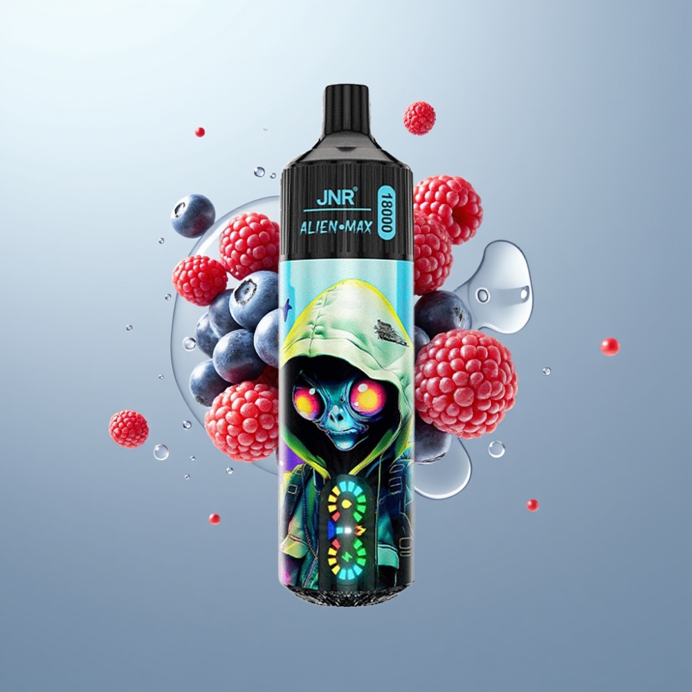 JNR Alien Max 18000 Pūšas Disposable Vape Zilene Aveņu, LED, 28ml, Type-C