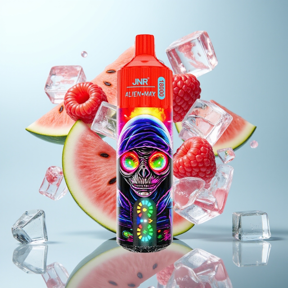 JNR Alien Max 18000 Puffs Disposable Vape – 28ml e-šķidrums, 850mAh baterija, Type-C uzlāde, 0%-5% nikotīna, Raspberry Watermelon Ice