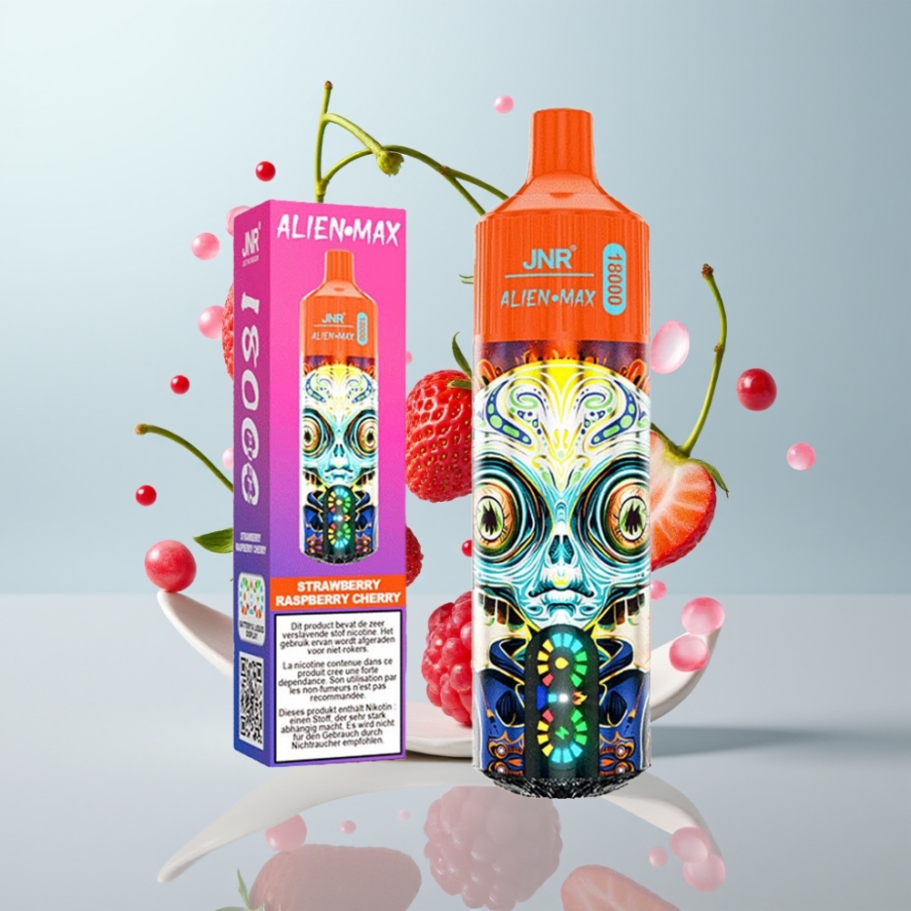 JNR Alien Max 18000 Puffs Disposable Vape Zemeņu Aveņu Ķiršu, LED, 28ml, Type-C