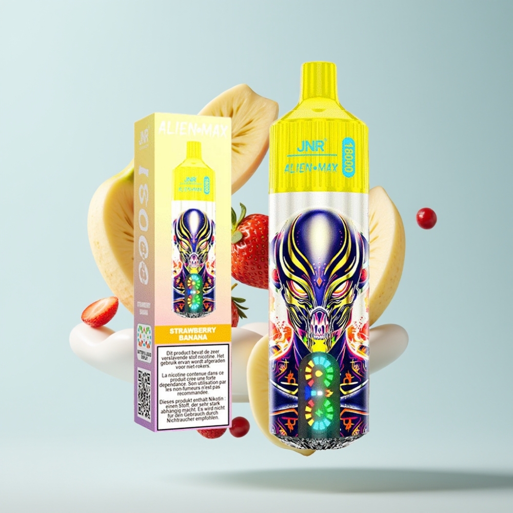 JNR Alien Max 18000 Puffs Disposable Vape Zemenes-Banānu, LED, 28ml, Type-C