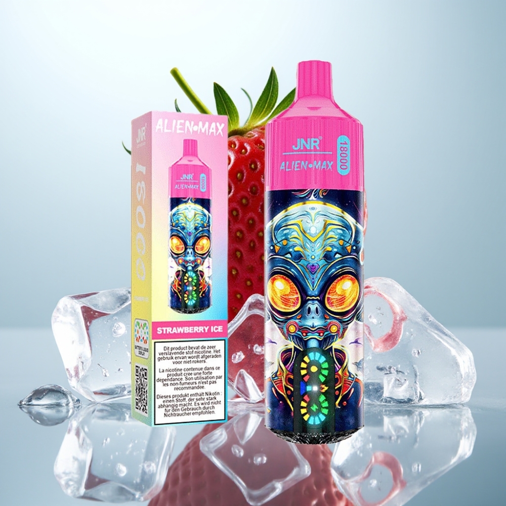 JNR Alien Max 18000 Puffs Disposable Vape Zemenes Ledus ar LED displeju, 28ml, 850mAh
