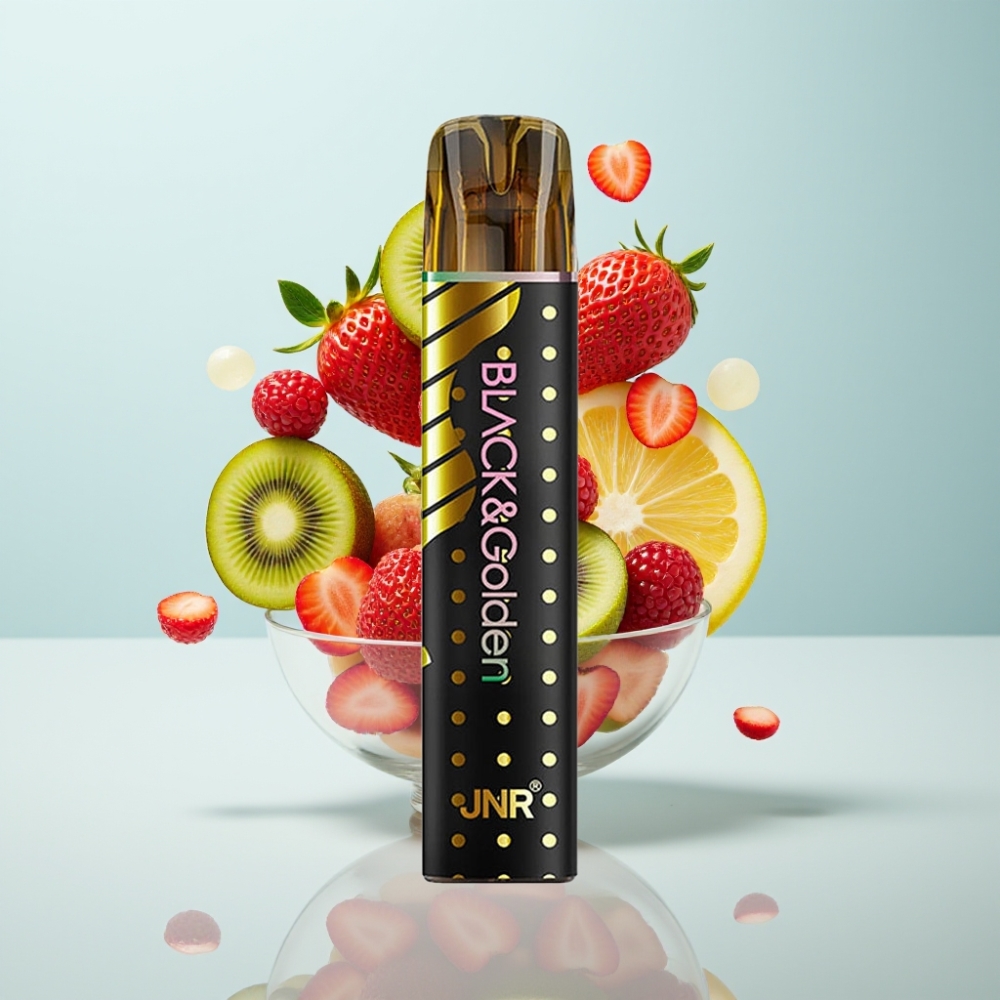 JNR Black&Golden 800 Puffs Disposable Vape Zemeņu Kiwi 2ml 2% Nikotīns