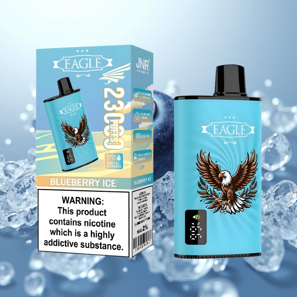 JNR EAGLE Smart 23000 Puffs Disposable Vape Blueberry Ice ar digitālo displeju, 1.0ohm sietu spole un Type-C uzlādi