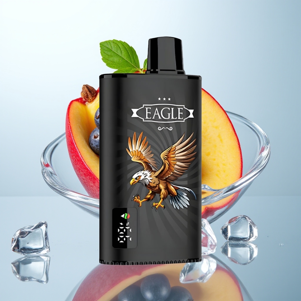 JNR EAGLE Smart 23000 Puffs Disposable Vape Melnā ķirša Mango Ledus, Digitālais ekrāns, 1.0ohm, Type-C