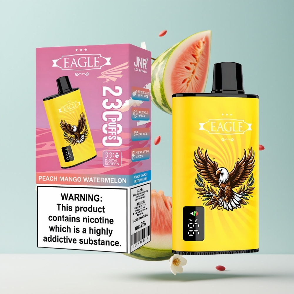 JNR EAGLE Smart 23000 Puffs Disposable Vape Persiku Mango Arbūzu, Digitāls Displejs, 750mAh, Type-C
