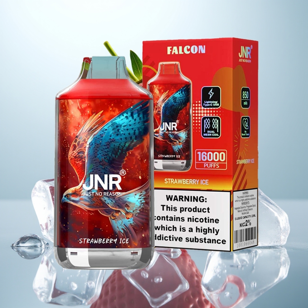 JNR Falcon 16000 Puffs Disposable Vape (22ml, 850 mAh, Type C & Lightning, Smart LED, Zemeņu Ledus)