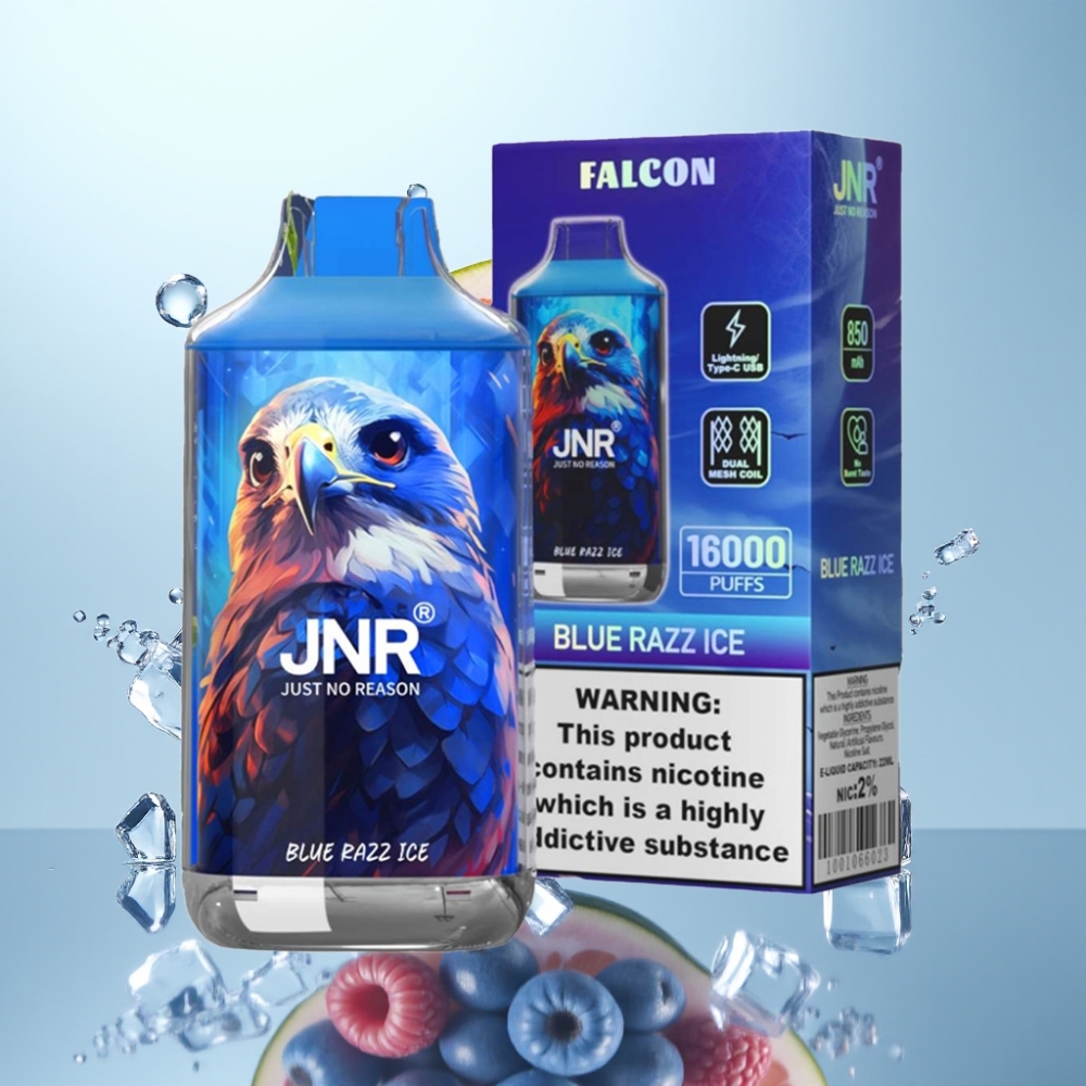 JNR Falcon 16000 Puffs Disposable Vape Zilā Aveņu Ledus, 850 mAh, 22ml, Dual Mesh Coil