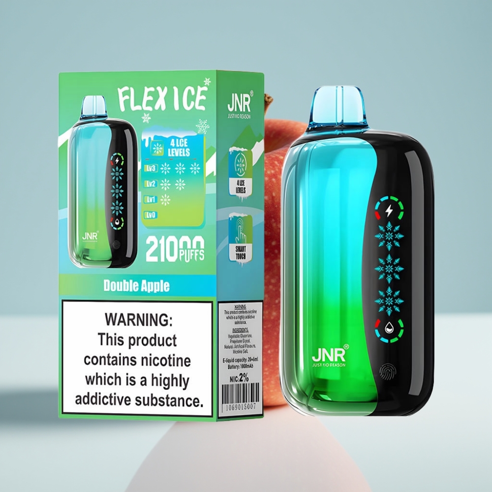 JNR Flex Ice 21000 Pūšu Disposable Vape Double Apple ar Ice Adjustable, 26ml E-liquid, Customizable Airflow, 1000mAh bateriju