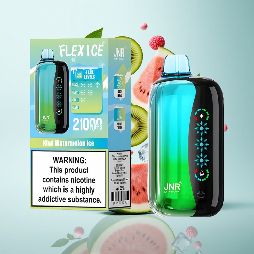 JNR Flex Ice 21000 Puffs Disposable Vape Kiwi Arbūzu Ledus – 26ml, 1.2 Ohm Dual Mesh, 1000mAh, Customizable Airflow, Ice Adjustable