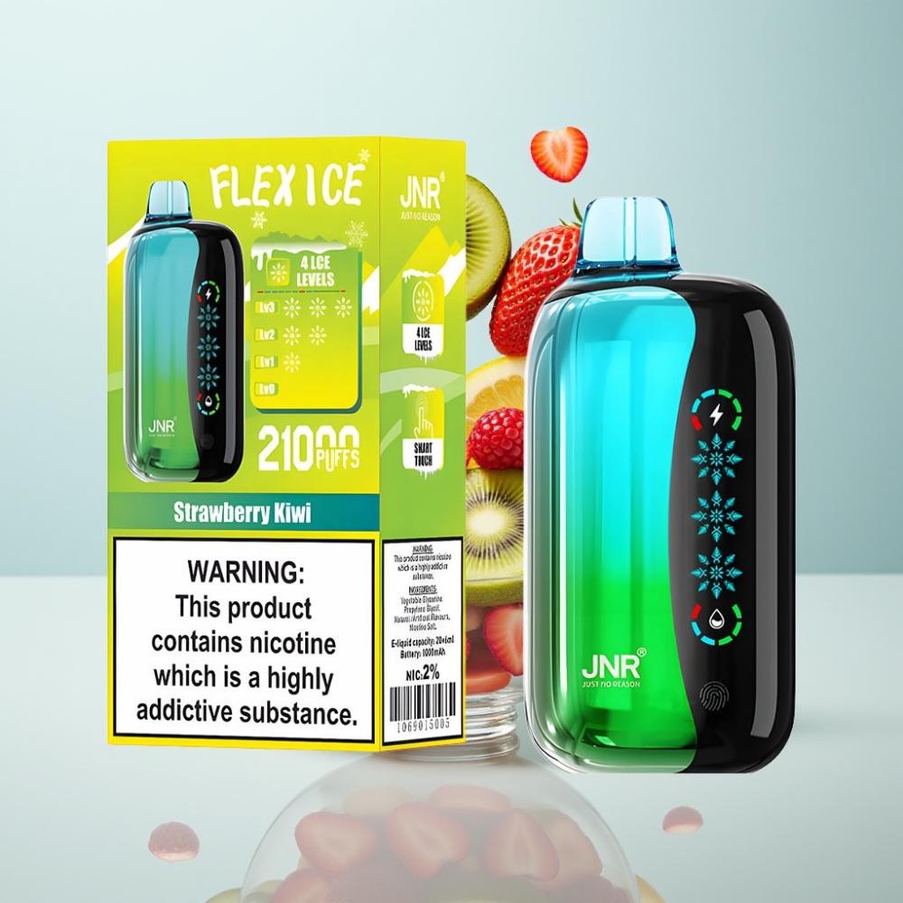 JNR Flex Ice 21000 Puffs Disposable Vape Zemeņu-Kivi ar Ice Adjustable, 26ml, Type-C