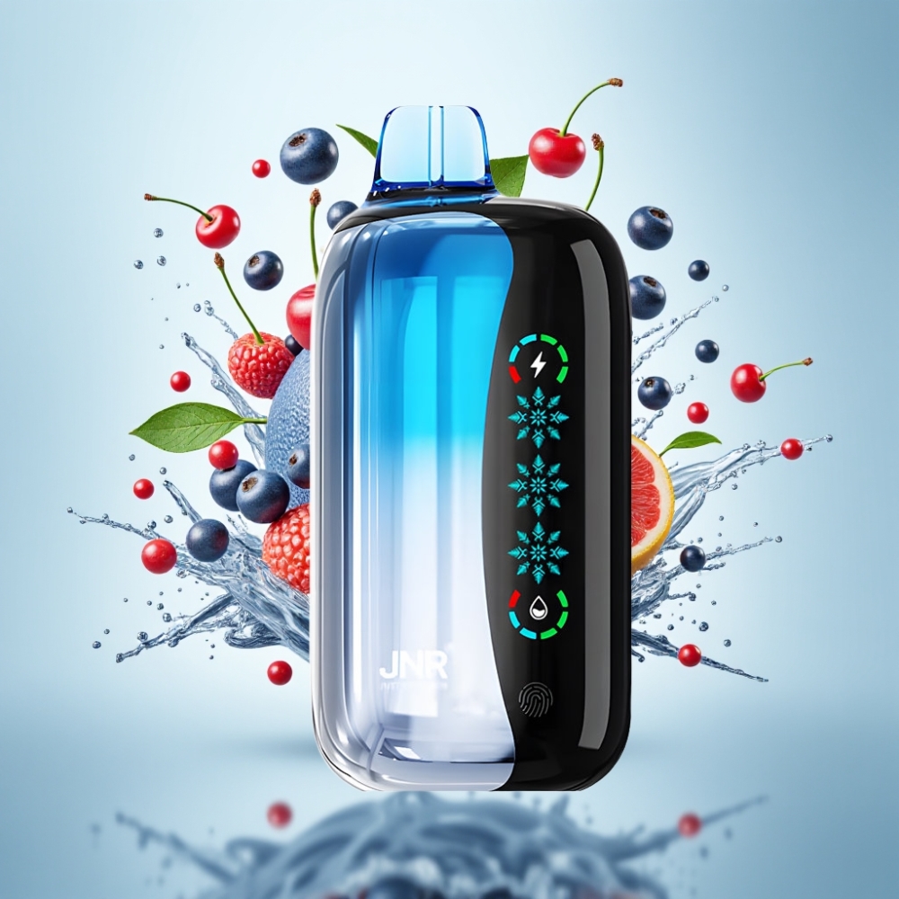 JNR Flex Ice 21000 Puffs Disposable Vape Zilā Ķiršu Eksplozija, Ice Adjustable, 26ml, Customizable Airflow