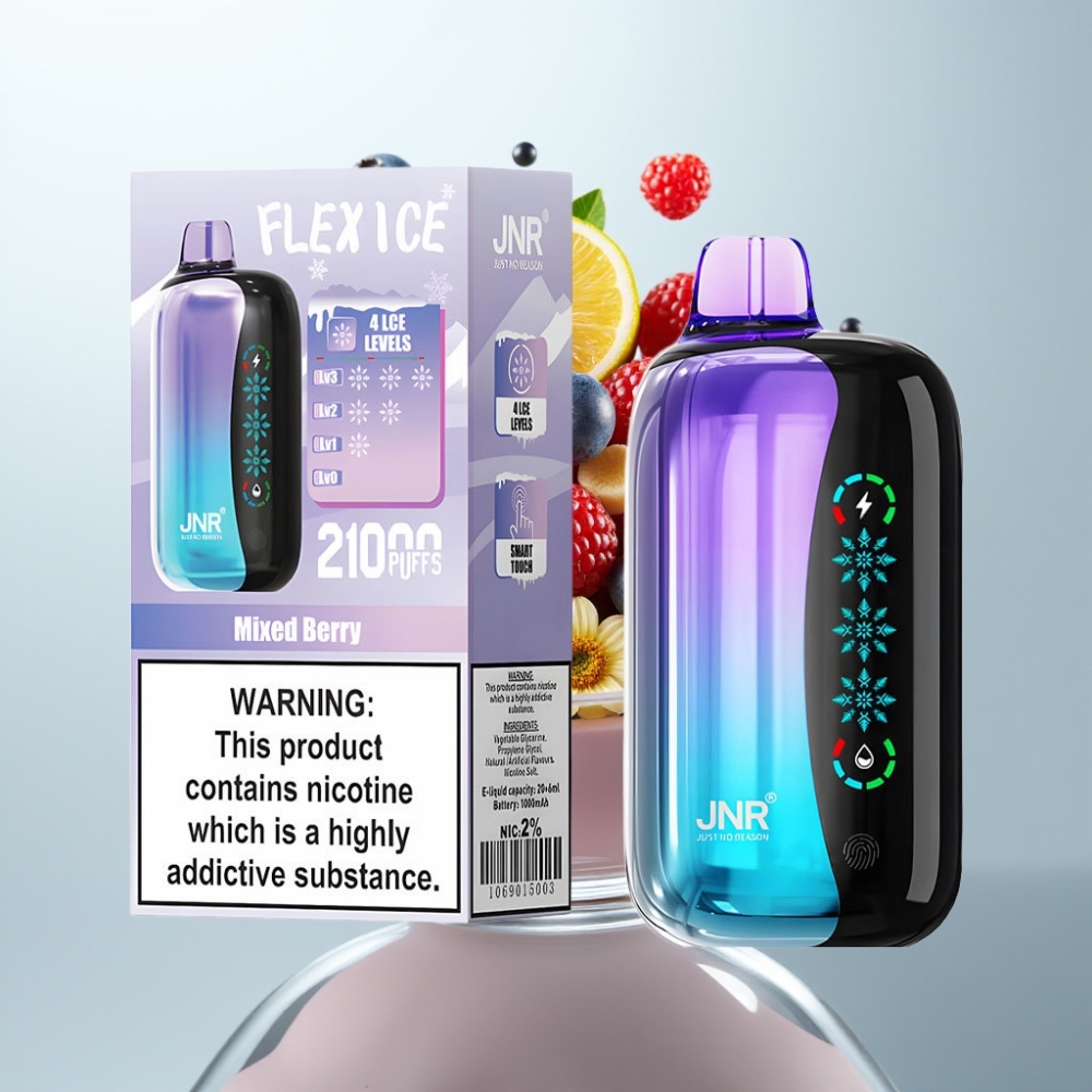 JNR Flex Ice 21000 Puffs Jauktās Ogles Disposable Vape ar Ice Adjustable, 26ml, Type-C, 0-5% Nikotīna