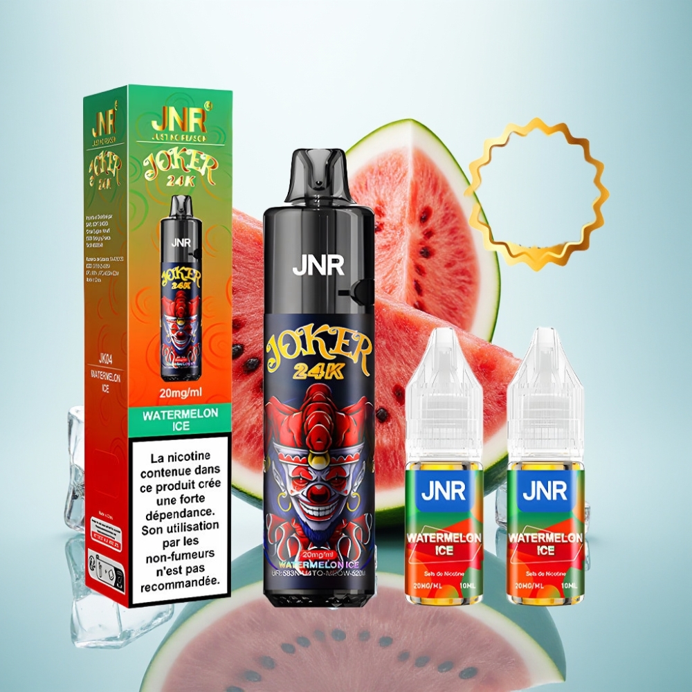 JNR Joker 24K Pūšu Disposable Vape Watermelon Ice, 24000 Pūšu, 2% Nikotīna, 800mAh, Type-C