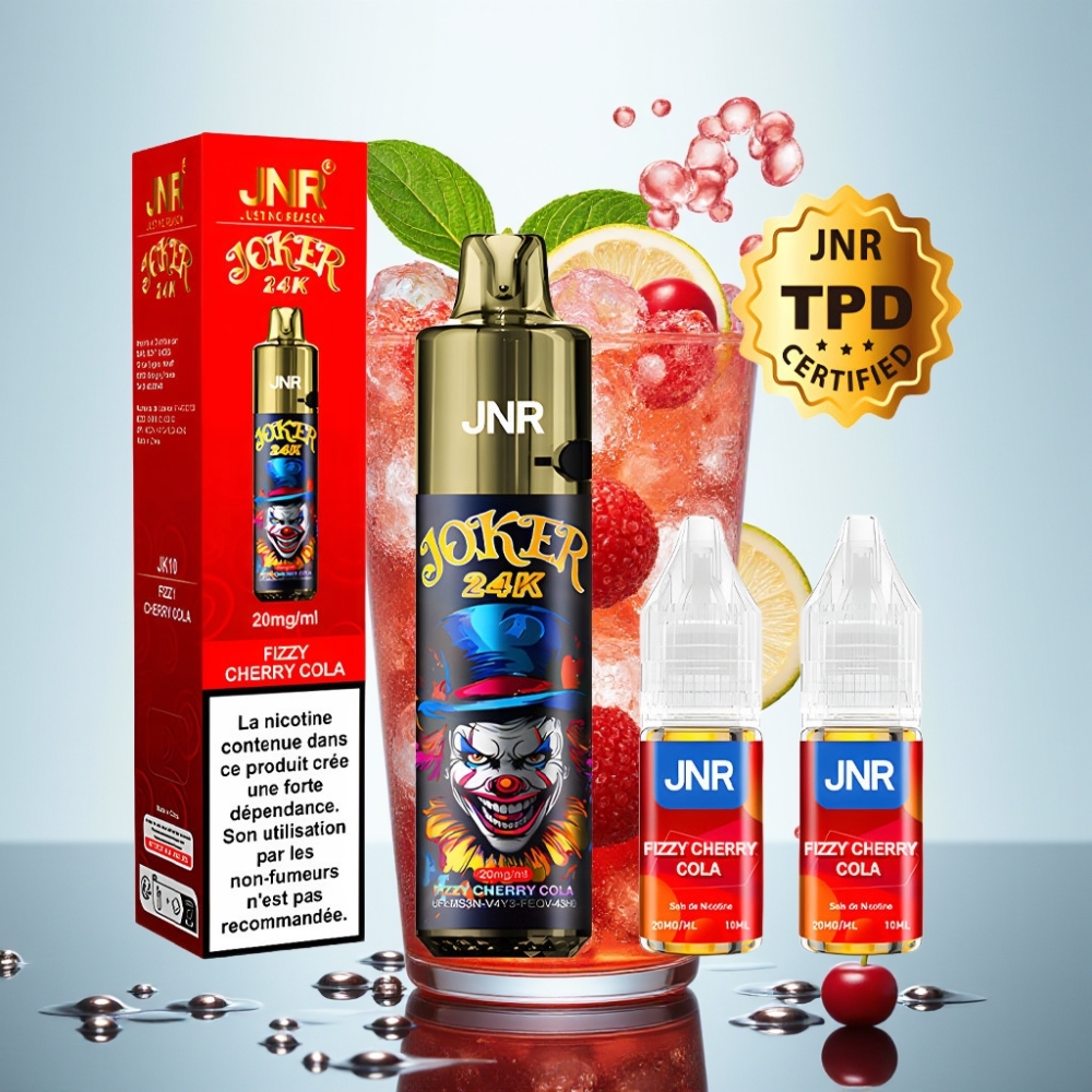 JNR Joker 24K Pūšu Refillable Disposable Vape Fizzy Cherry Cola, 800mAh, 2% nikotīna