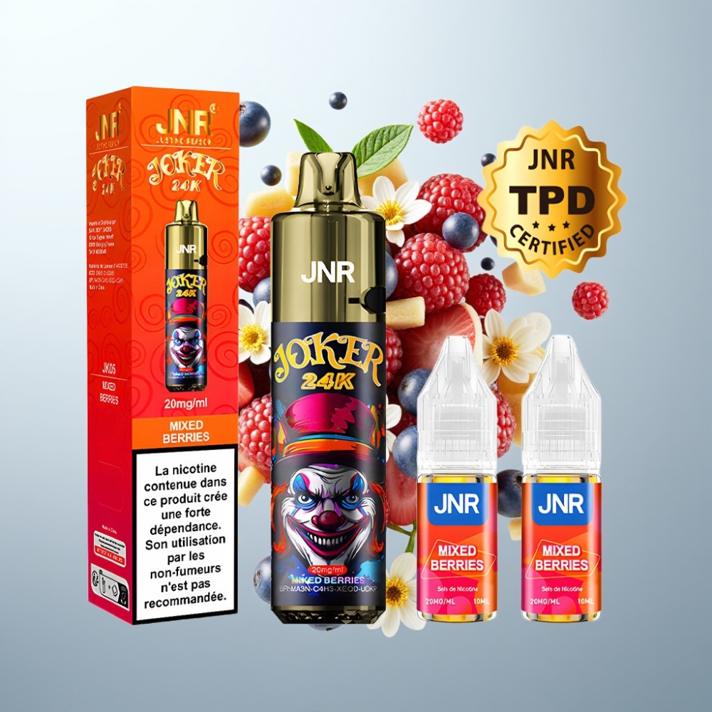JNR Joker 24K Pūšu Refillable Disposable Vape ar Jauktām Ogām, 800mAh, Type-C