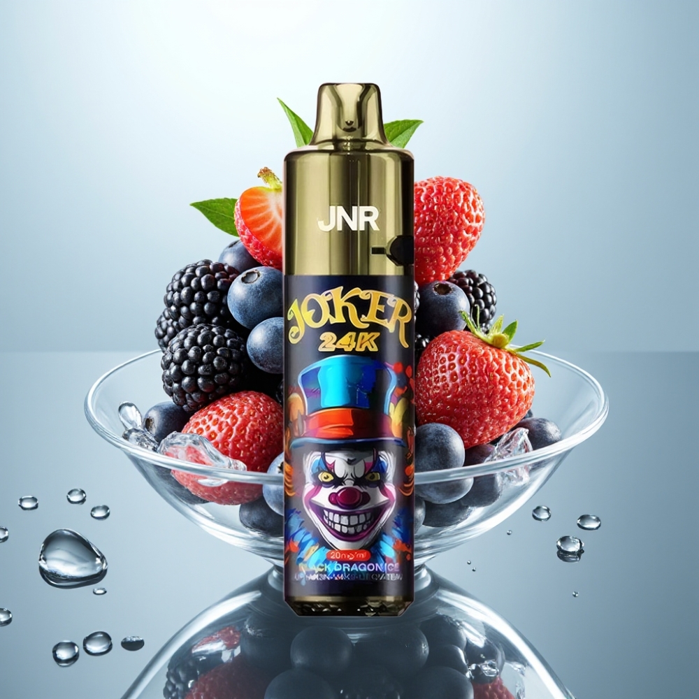 JNR Joker 24K Puffs Disposable Vape Melnais Pūķa Ledus, 800mAh, 2% nikotīna