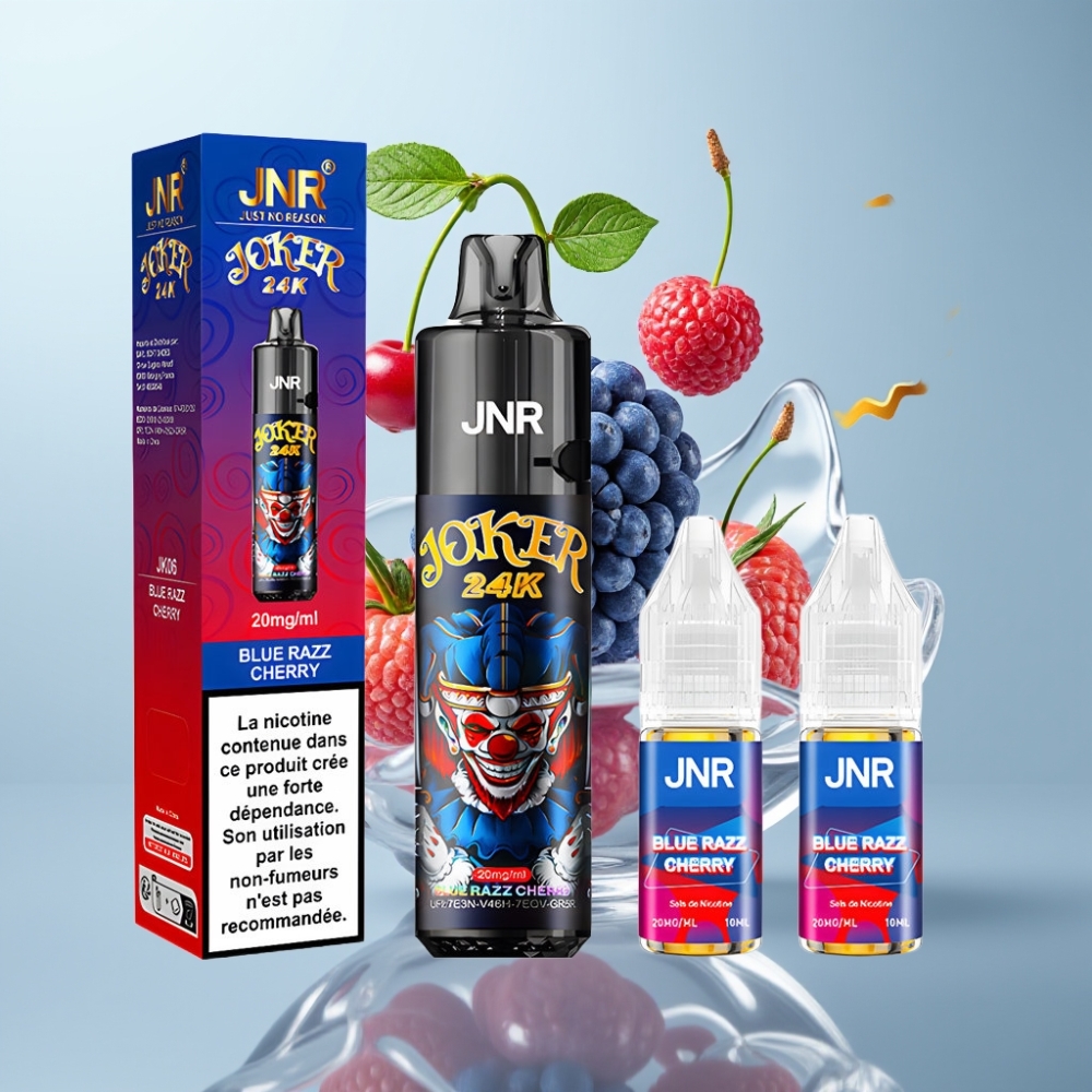 JNR Joker 24K Puffs Izdarāmais Veips (800mAh, 2+10ml) Zilā Aveņu Ķirši