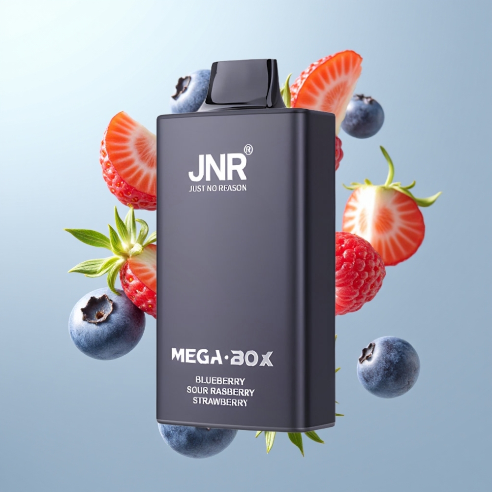JNR Mega Box 25000 Pūti Disposable Vape Zilā ķirše-Mellenes-Avenes, 30ml, 850mAh, Type-C