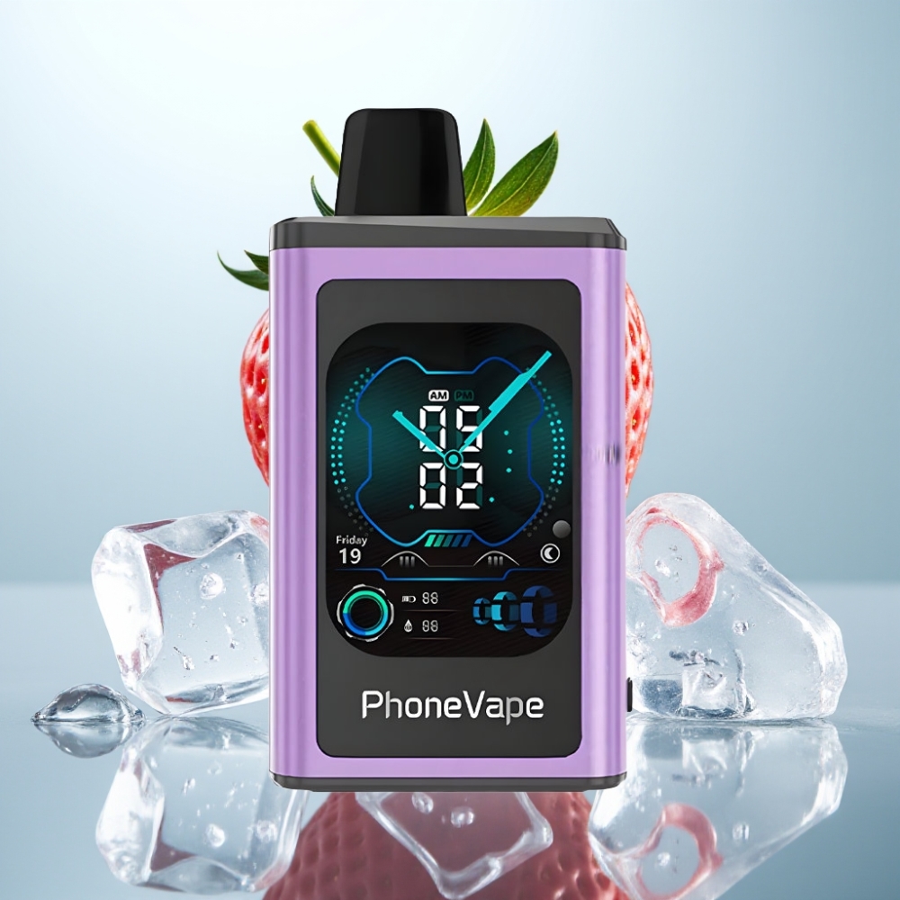 JNR PhoneVape 30000 pūšu Disposable Vape Zemeņu Ledus, 850mAh, Type-C, Turbo, Apps