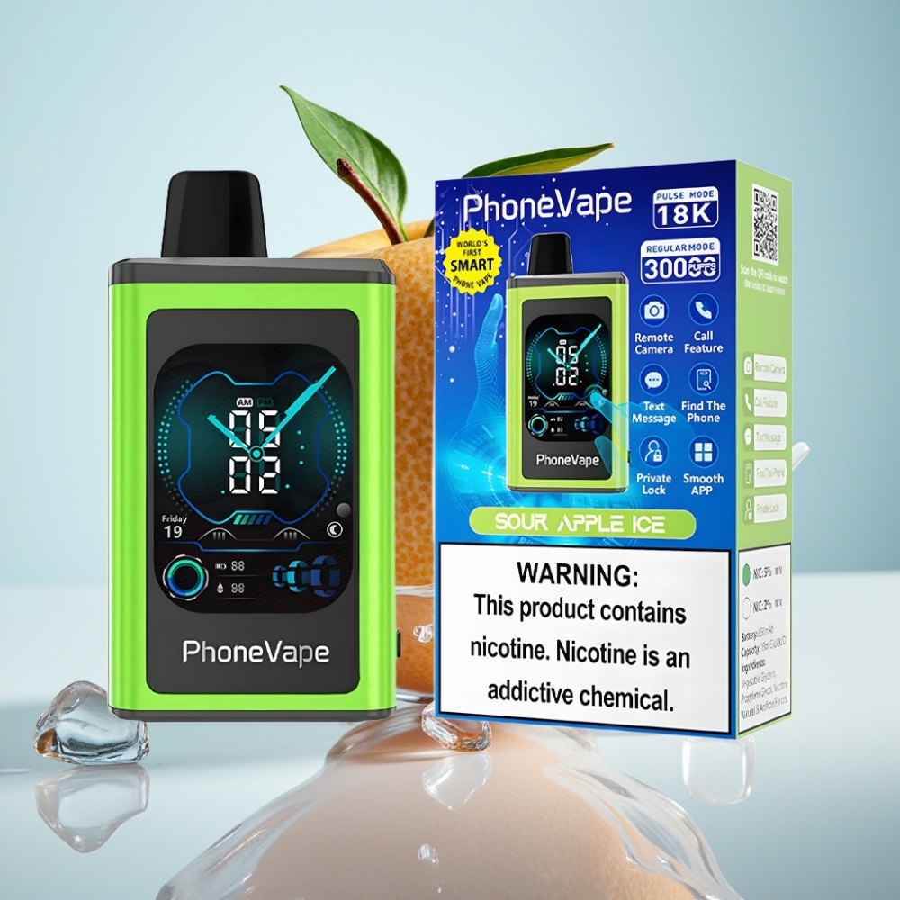 JNR PhoneVape 30000 puffs Disposable, Skābā ābolu ledus, 850mAh, Type-C, 2%/5%