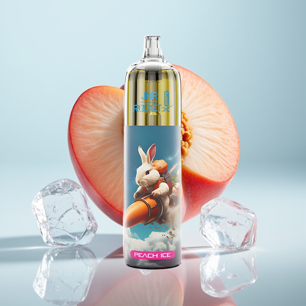 JNR Rocket-X 12400 Puffs Disposable Vape Persiku Ledus ar RGB gaismām, Type-C uzlādi un regulējamu gaisa plūsmu