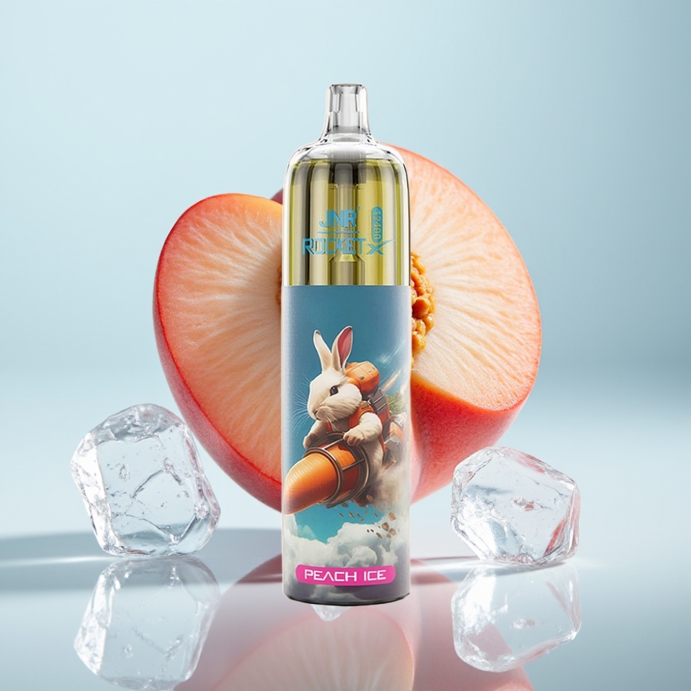 JNR Rocket-X 12400 Puffs Disposable Vape Persiku Ledus ar RGB gaismām, Type-C uzlādi un regulējamu gaisa plūsmu