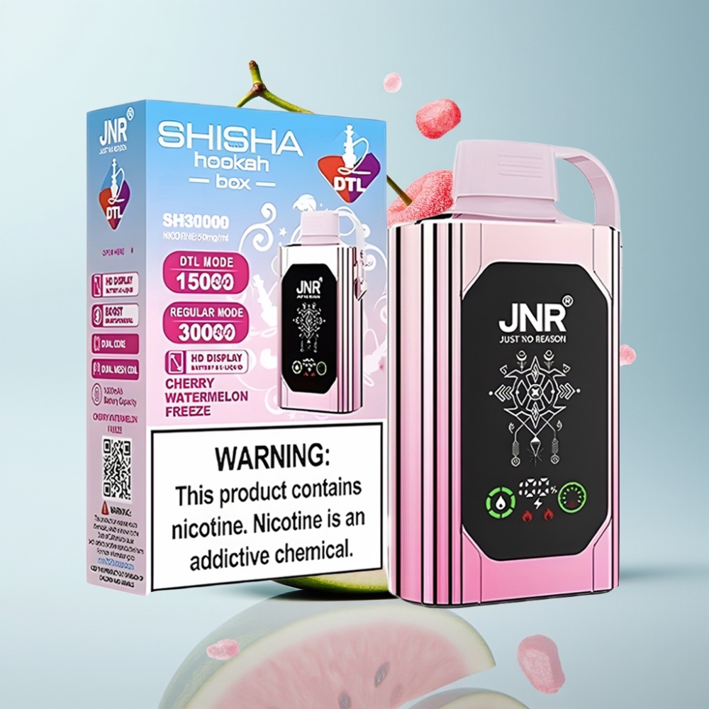 JNR Shisha Hookah Box 20500 Puffs Disposable Vape Kiršu Arbūza Ledus ar HD Display, 1000mAh, Type-C, 25ml