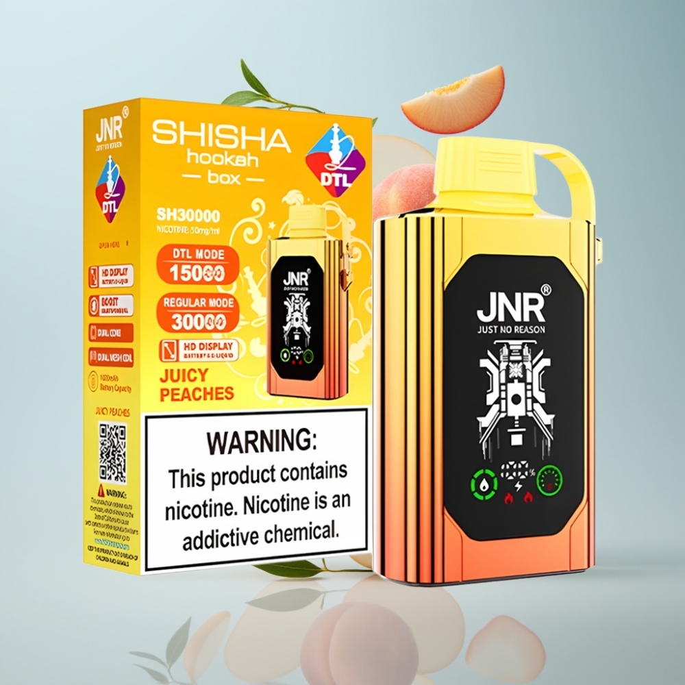 JNR Shisha Hookah Box 20500 Puffs Disposable Vape Sulas Persiki HD Displejs 25ml 1000mAh Type-C