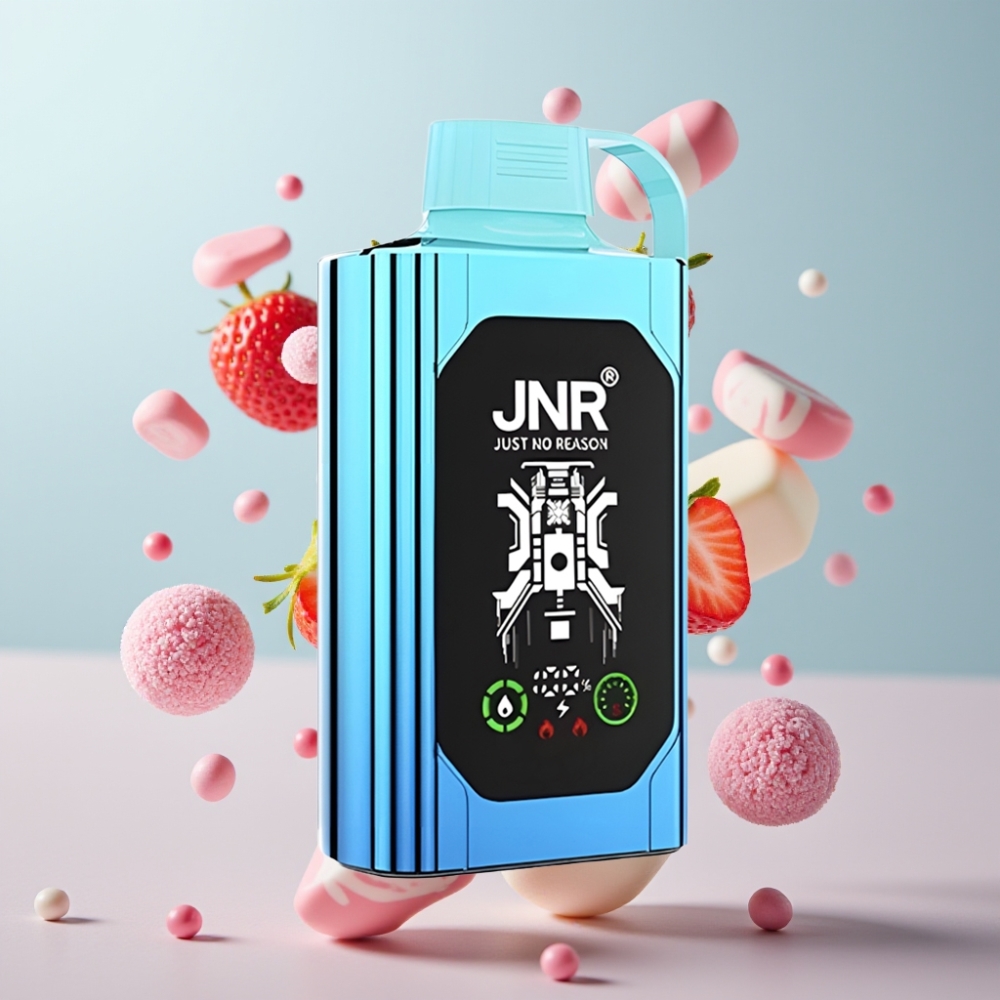 JNR Shisha Hookah Box 20500 Puffs Disposable Vape Zemeņu Aveņu Konfektes, HD Display, 1000mAh, 25ml, Type-C