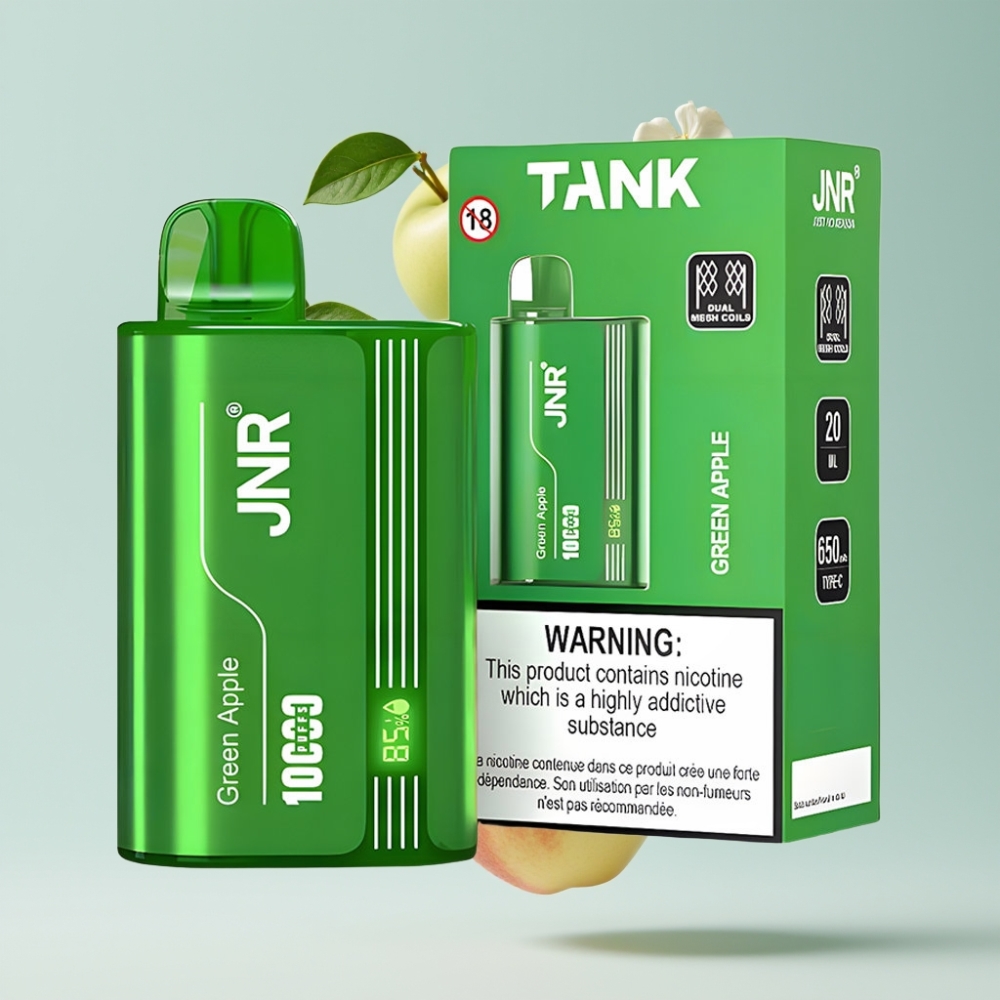 JNR Tank 10000 Puffs Dispozablais Veips Zaļā ābele persiks bumbieris, 650mAh, 20ml, Type-C