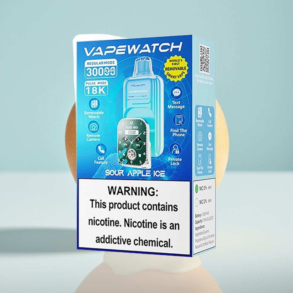 JNR VapeWatch 30000 Puffs Dispozabls Vītītes Skābs Ābols Ledus 1000mAh Type-C