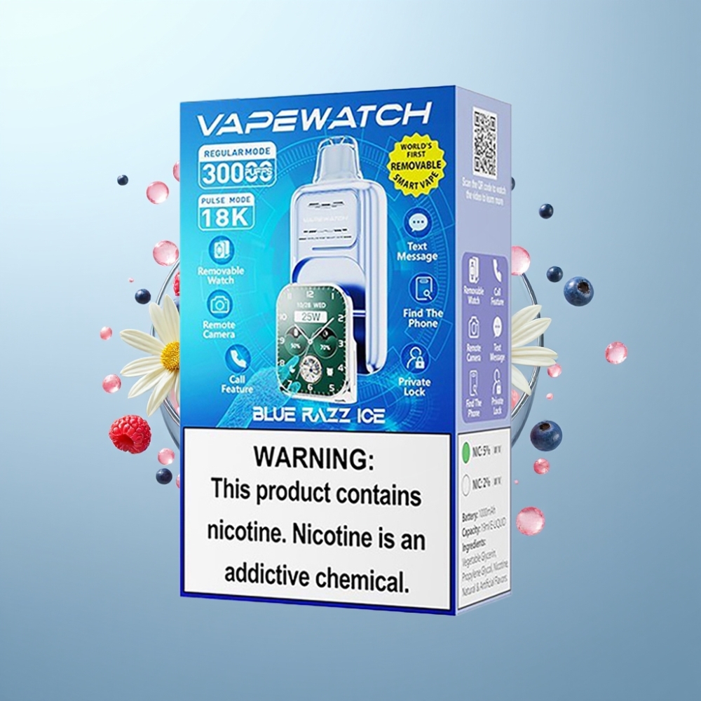 JNR VapeWatch 30000 Puffs Izmērīts Disposable Vape Blue Razz Ice, 1000mAh, 19mL, 5%