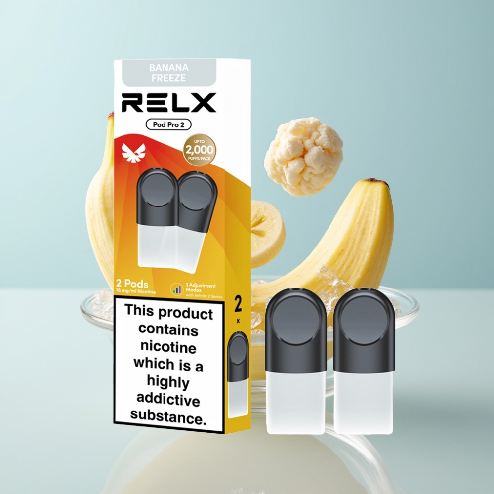 RELX Pod Pro 2 1,8% Nikotīna, 600 pūksti, 1,9ml, Dessert-Banana Freeze