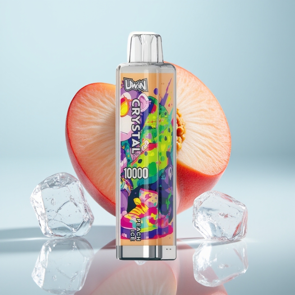 UWIN Crystal 10000 Ievilcieni Disposable Vape (Persiku Ledus, 18ml, 0.8Ω)