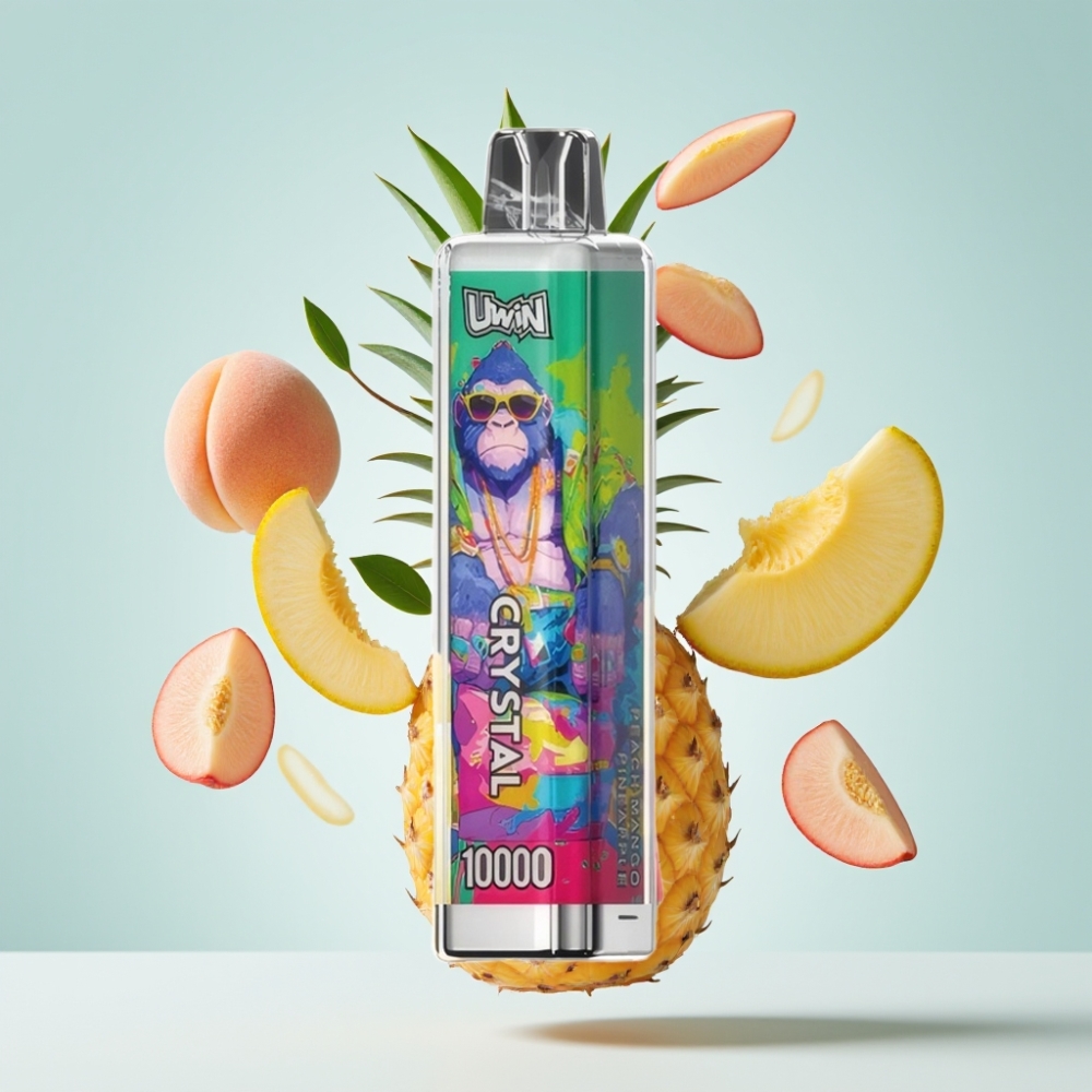 UWIN Crystal 10000 Puffs Disposable Vape Persiku Mango Ananāsu (18ml, 650mAh, Type-C, RGB)