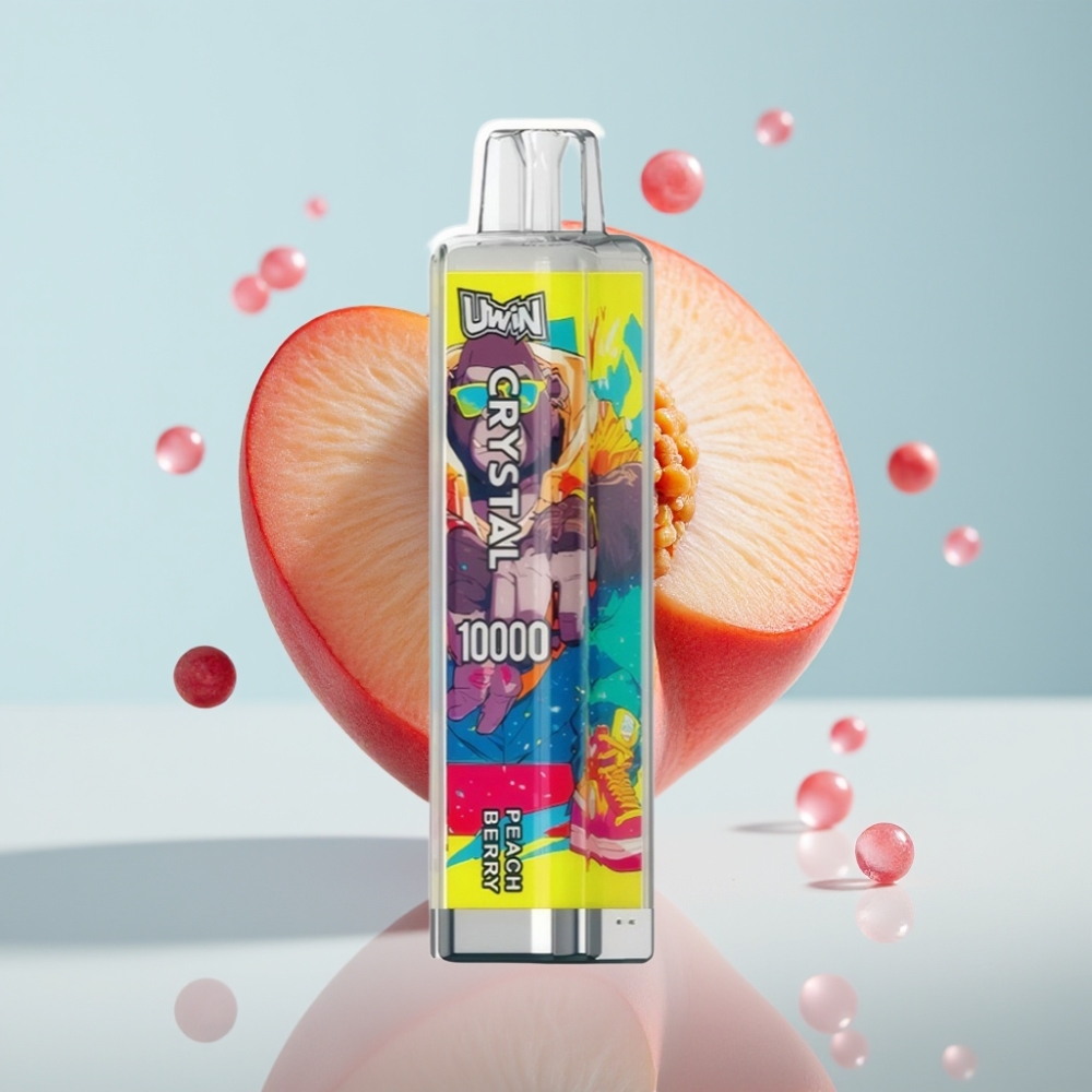 UWIN Crystal 10 000 Pūšu Disposable Vape Persiku Ogulājs (0%-5%, 18ml, RGB)