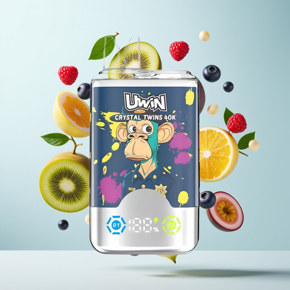 UWIN Crystal Twins 40000 Puffs, 32ml, 2 garšas: Ķīvi, Pasiņaugļi, Guava, Melleņas, Avenes, 0.6Ω, 850mAh, Type-C
