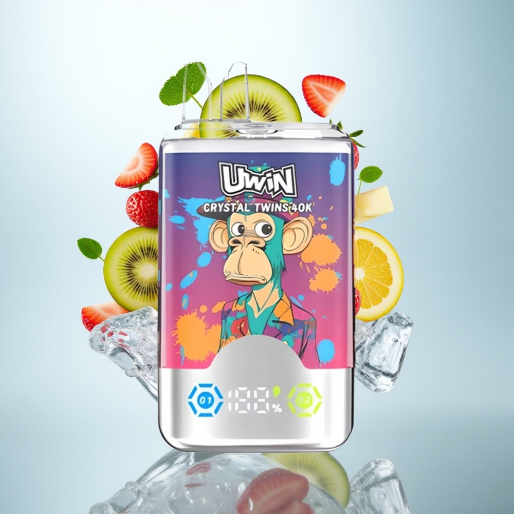 UWIN Crystal Twins 40000 Puffs Disposable Vape (Zemeņu, Kiwi, Vīnogu Ledus) 32ml, 850mAh
