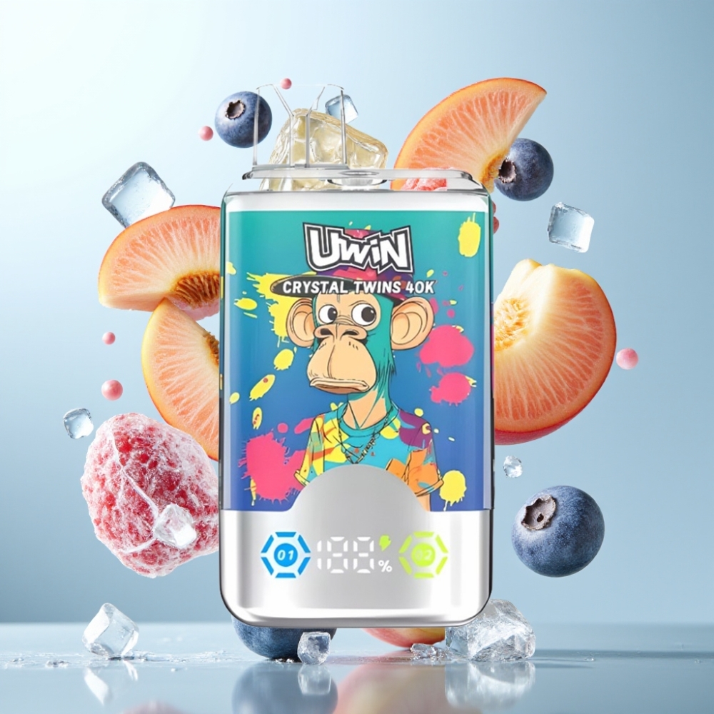 UWIN Crystal Twins 40000 Puffs Divkāršā Garša (Zemenes Ledus & Melleņu Ledus) 0,6 Ohm, 850mAh, 32ml