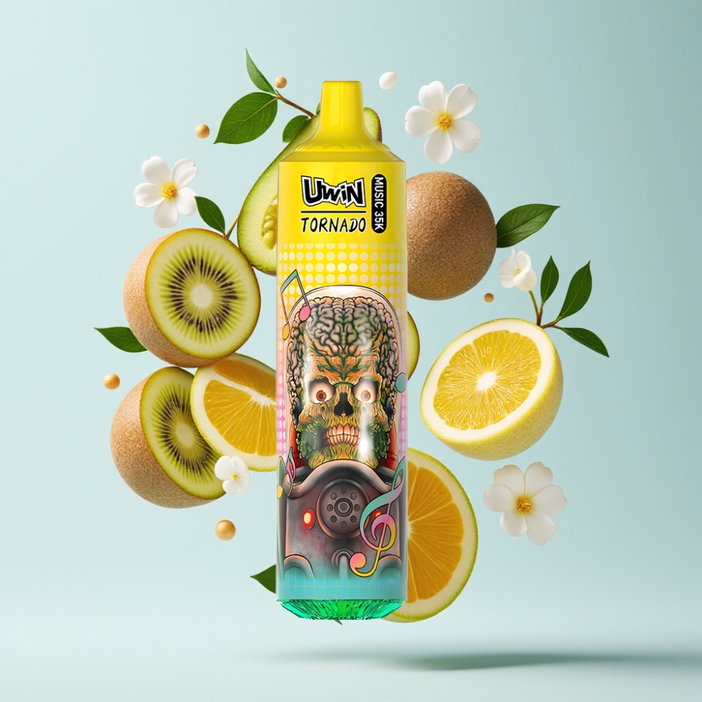 Uwin Tornado 35K Music Disposable Vape Kiwi Passion Fruit Guava, 35 000 piepildījumi, 600mAh, Type-C
